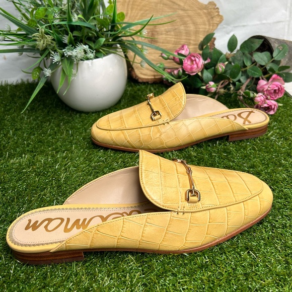 Sam Edelman Linnie embellished croc-effect leather slippers size 9.5 Desert Sun - Picture 8 of 15